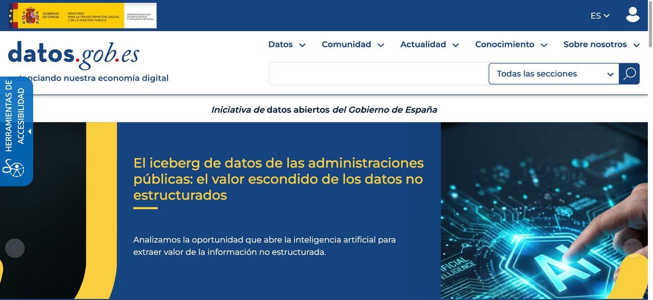 Portal oficial datos.gob.es del Gobierno de España, iniciativa de datos abiertos de la administración pública.