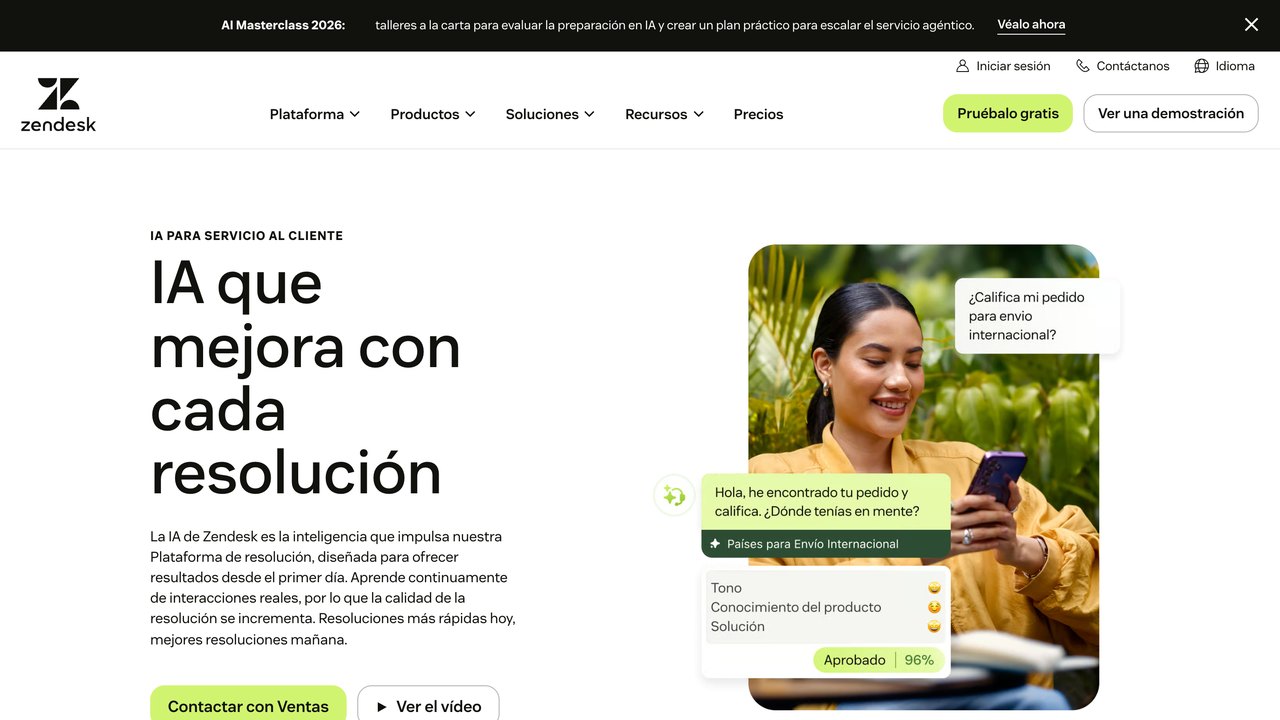 Página de Zendesk sobre IA para atención al cliente