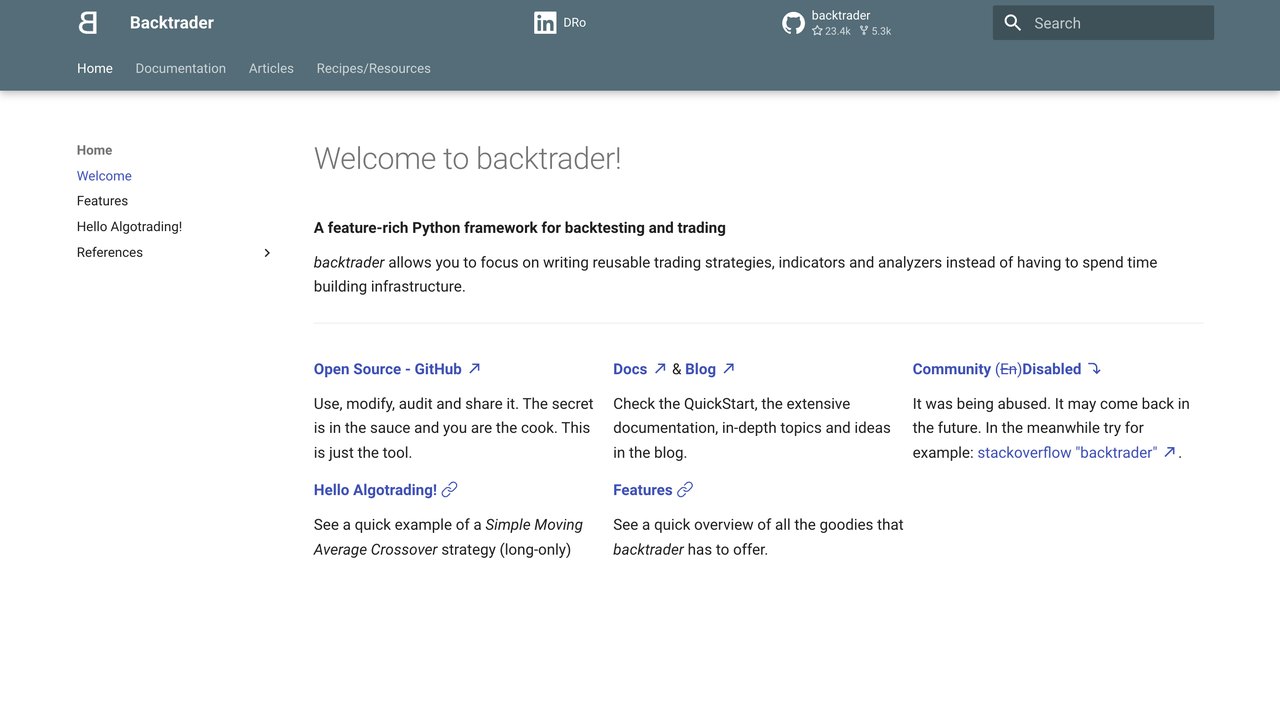 Web de Backtrader, librería de Python para hacer backtesting