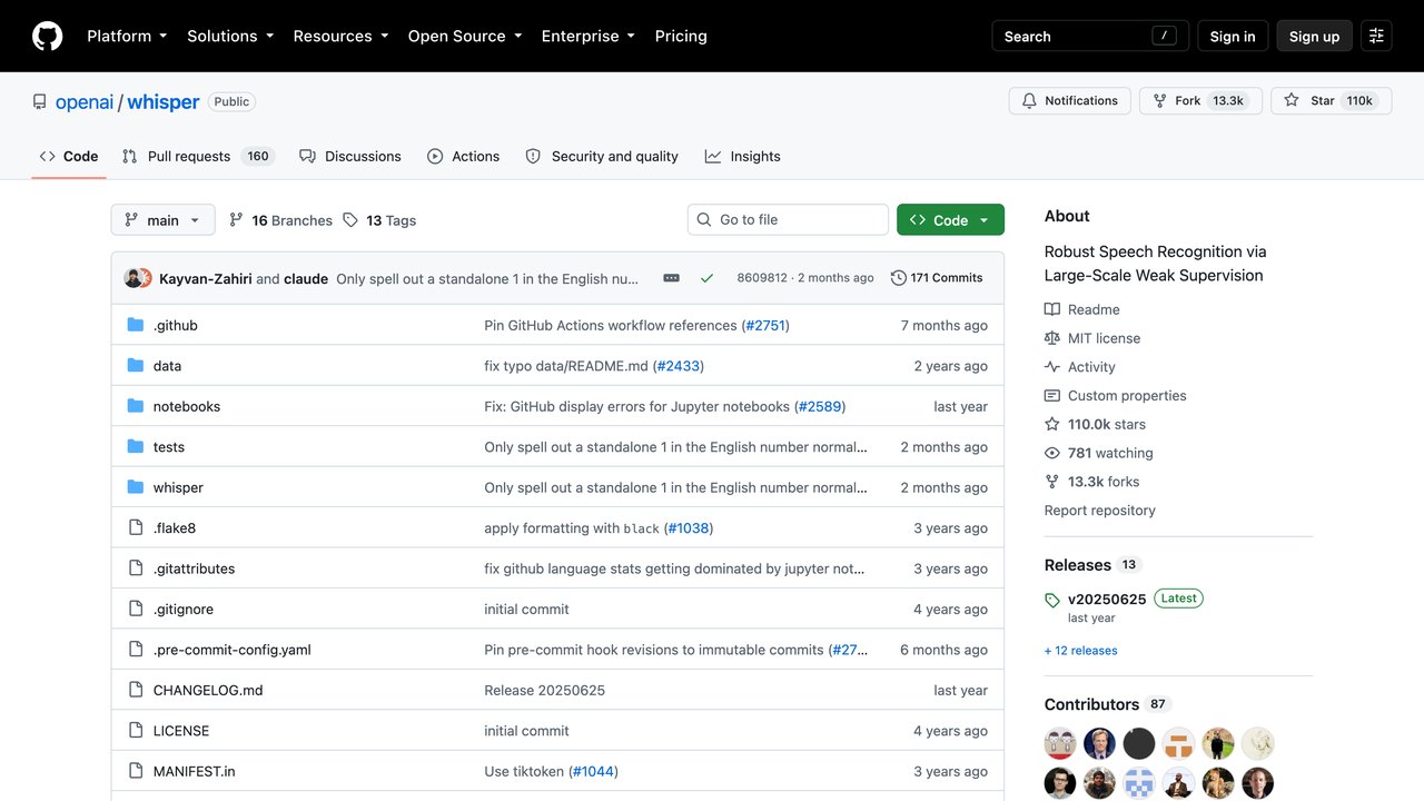Repositorio de Whisper, el modelo de transcripción de OpenAI