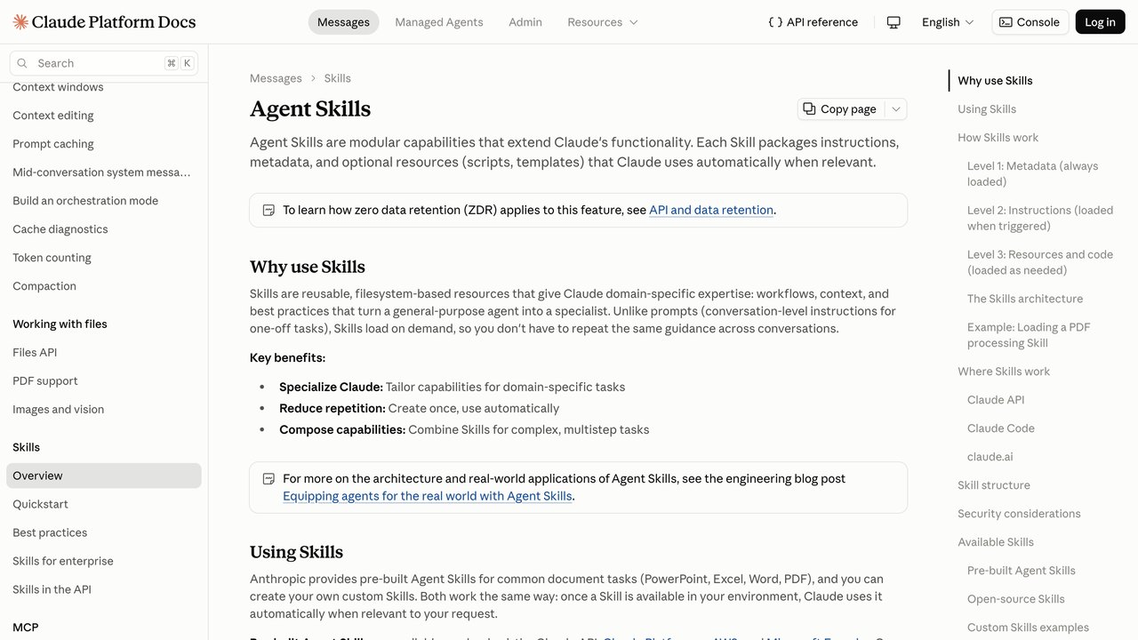 Documentación oficial de Anthropic sobre Agent Skills