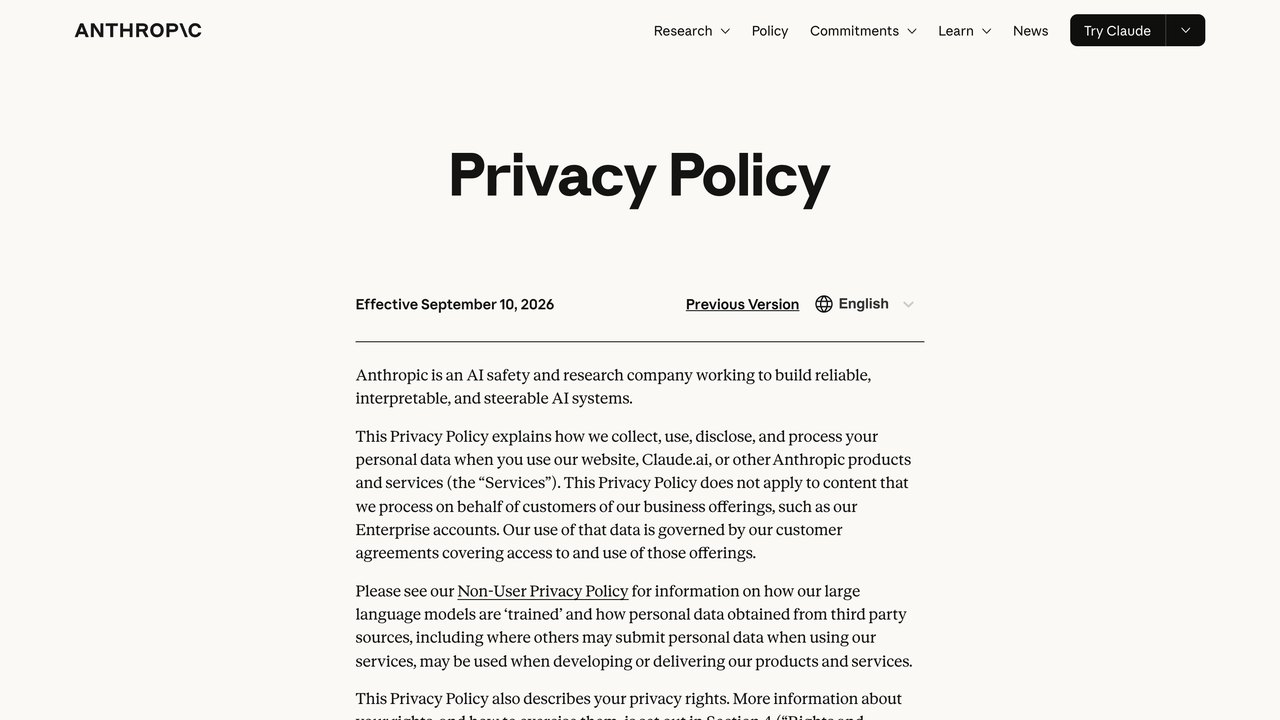 Política de privacidad de Anthropic