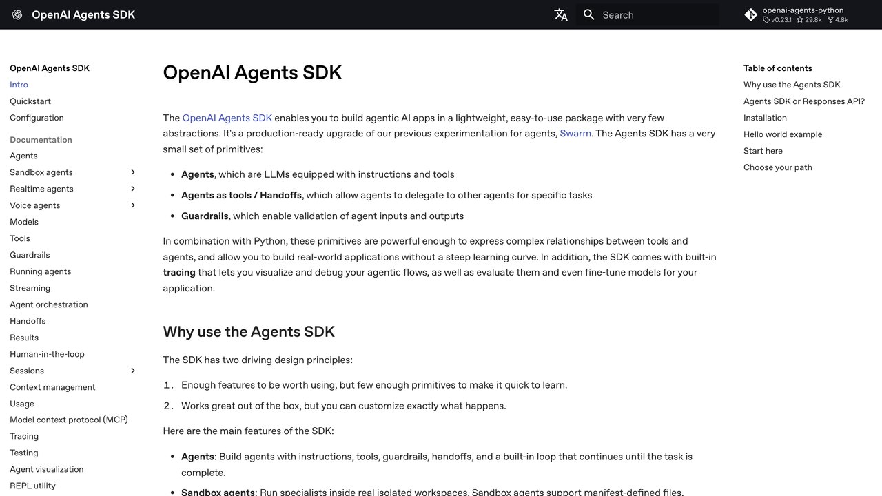 Documentación del Agents SDK de OpenAI
