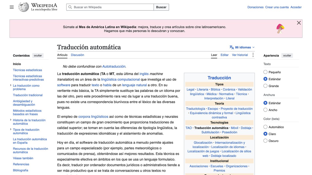 Artículo de Wikipedia sobre la traducción automática y sus límites