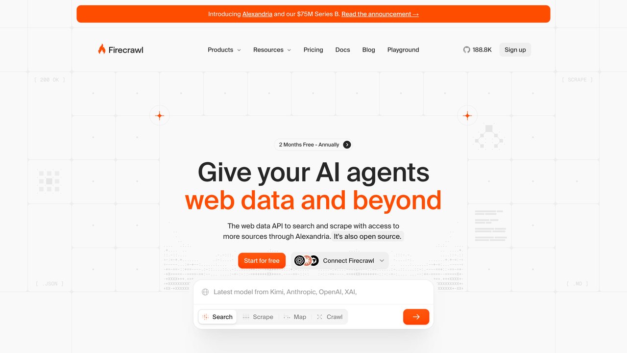 Web de Firecrawl, herramienta para extraer datos de páginas web para modelos de IA