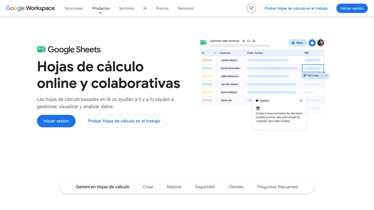 Página de Google Sheets con Gemini