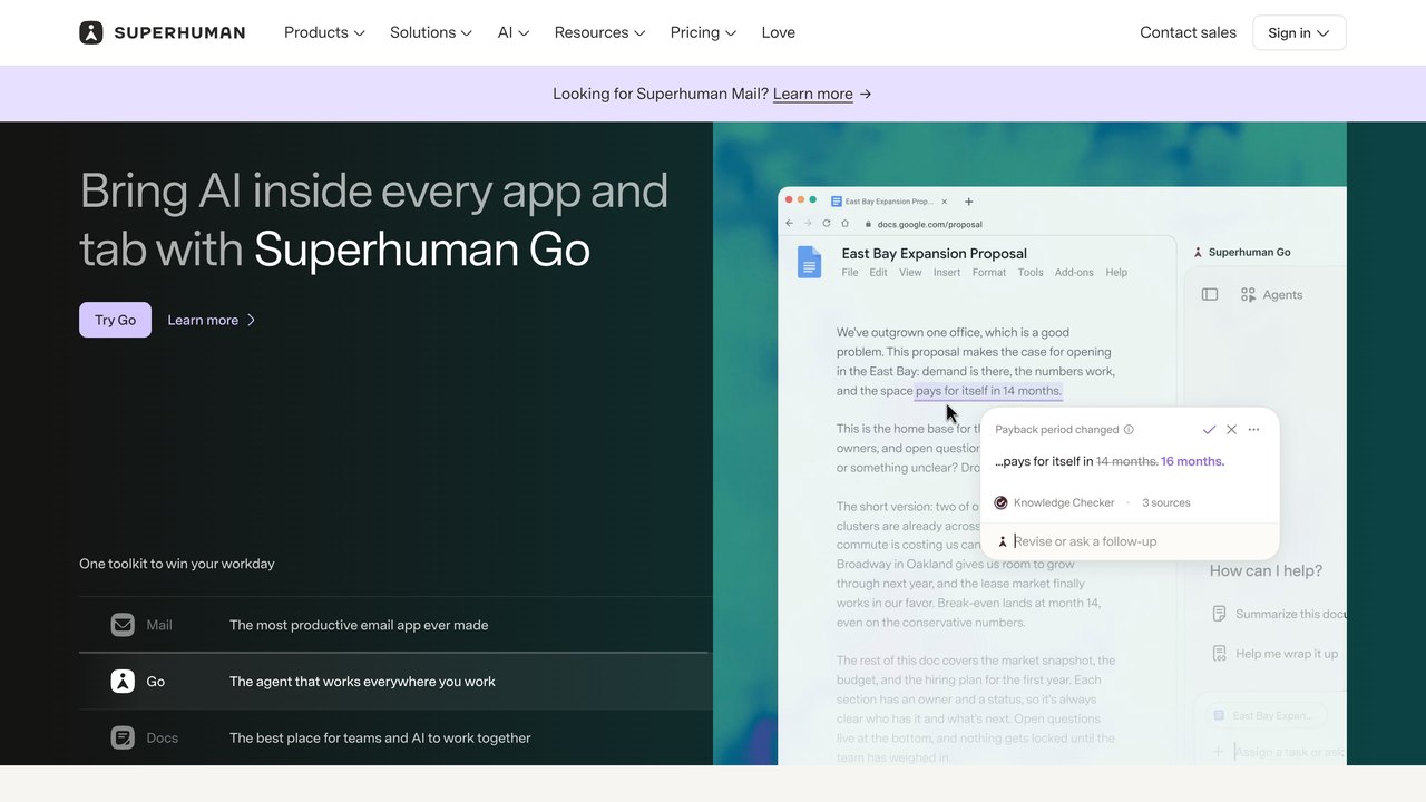 Web de Superhuman, gestor de correo con IA